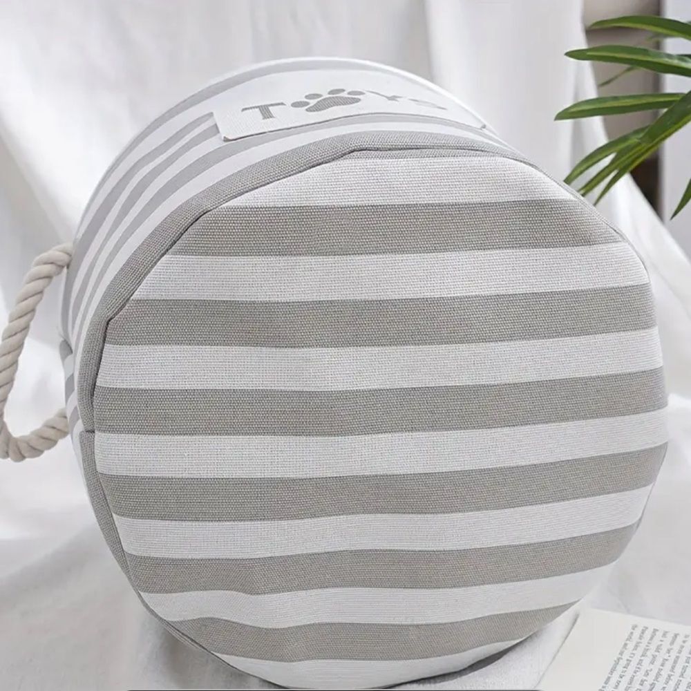 Dog’s *NEW* Light Gray & White Toy Basket w/Rope Handles (For Small Dogs) - Picture 10 of 10